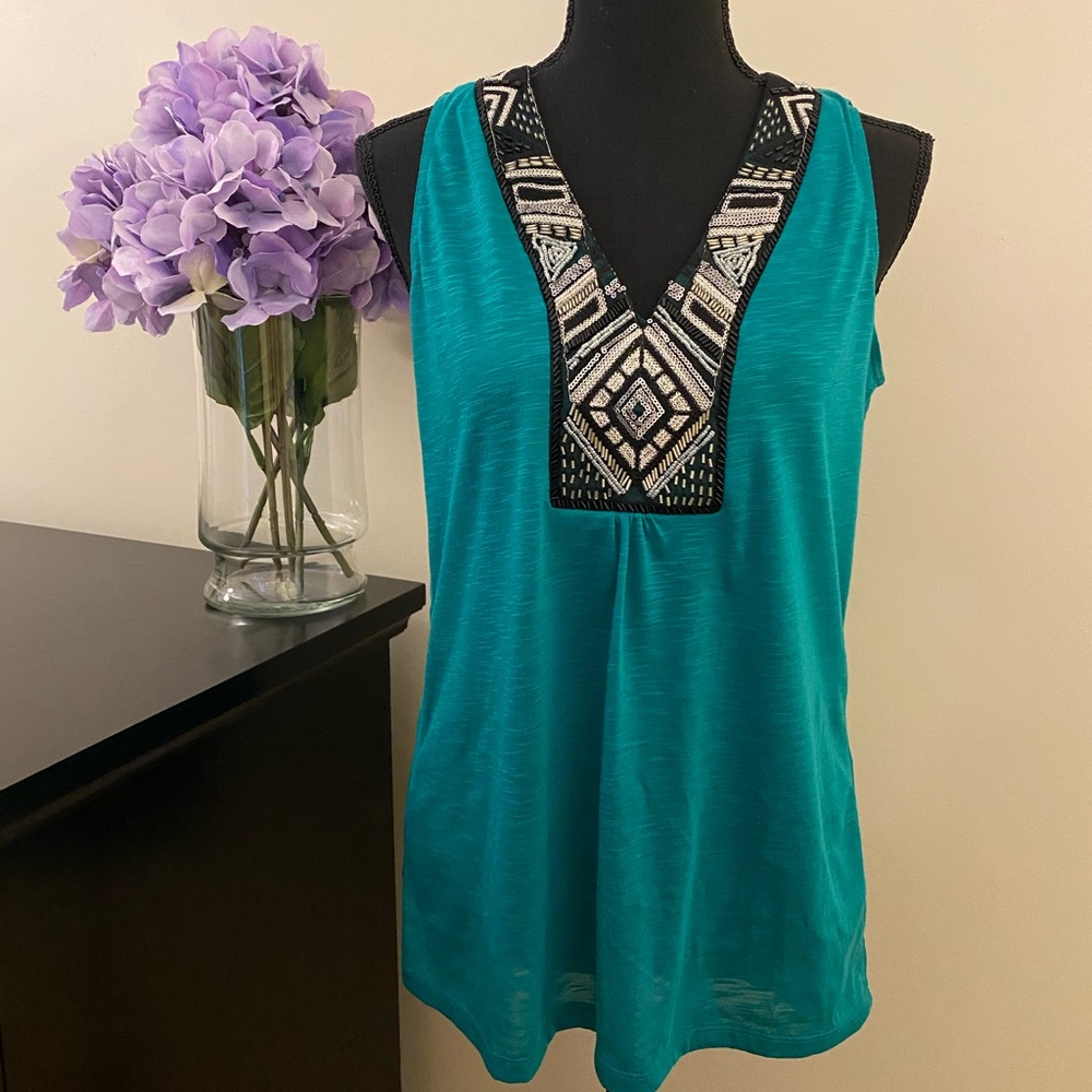 NWT Women’s Studio Y Green Embellished Neck Blouse